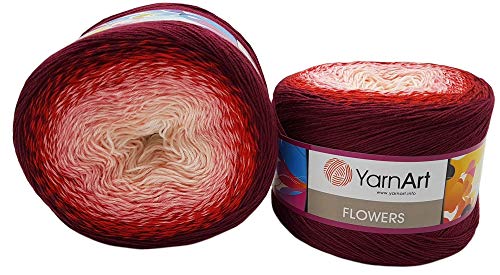 2 x 250g Ilkadim Export Flowers Bobbel Wolle Mehrfarbig, 55% Baumwolle, 500g Bobble Strickwolle mit Farbverlauf (bordeaux rot rosa weiss 269) von Ilkadim Export