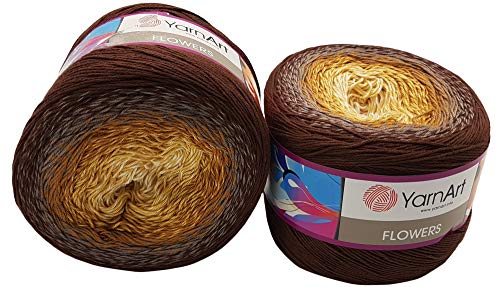 2 x 250g Ilkadim Export Flowers Bobbel Wolle Mehrfarbig, 55% Baumwolle, 500g Bobble Strickwolle mit Farbverlauf (braun beige creme 284) von Ilkadim Export