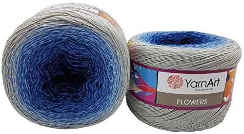 2 x 250g Ilkadim Export Flowers Bobbel Wolle Mehrfarbig, 55% Baumwolle, 500g Bobble Strickwolle mit Farbverlauf (grau blau 271) von Ilkadim Export