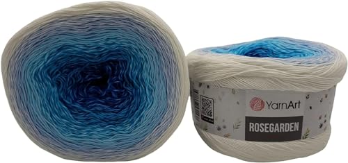 2 x 250g Ilkadim Export Rosegarden, 500 Gramm Bobbel Wolle Farbverlauf, 100% Baumwolle, Bobble Strickwolle Mehrfarbig (blau türkis weiss 305) von Ilkadim Export