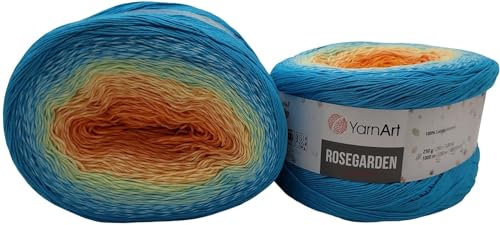 2 x 250g Ilkadim Export Rosegarden, 500 Gramm Bobbel Wolle Farbverlauf, 100% Baumwolle, Bobble Strickwolle Mehrfarbig (orange mint türkis 317) von Ilkadim Export