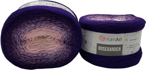 2 x 250g Ilkadim Export Rosegarden, 500 Gramm Bobbel Wolle Farbverlauf, 100% Baumwolle, Bobble Strickwolle Mehrfarbig (rosa flieder lila 321) von Ilkadim Export