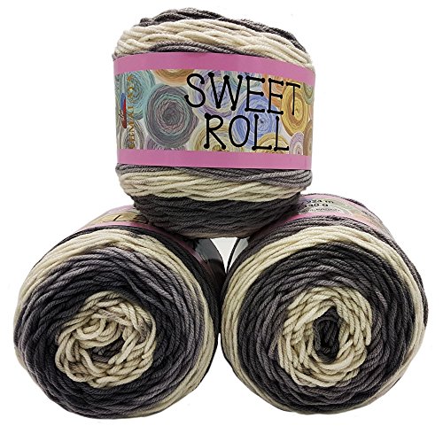 3 x 140 Gramm Strickwolle Ilkadim Export Sweet Roll mit Farbverlauf, 420 Gramm Wolle mehrfarbig, Farbverlaufswolle (grau weiss 1047-11) von Ilkadim Export