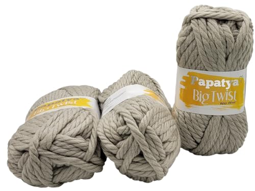 3 x 200 Gramm Papatya Big Twist Strickgarn, 20% Wolle, 600 Gramm Strickwolle extra dick (grau 2920) von Ilkadim Export