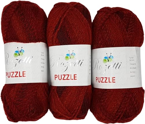 3 x 200 Gramm Rozetti Puzzle Strickgarn, Wolle mehrfarbig, 600 Gramm Strickwolle mit Farbverlauf (bordeaux rot 233-18) von Ilkadim Export