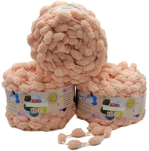 3 x 200g Ilkadim Export Pompon Garn Yo-Yo einfarbig, 600 Gramm Pompom – Wolle (apricot 82105) von Ilkadim Export