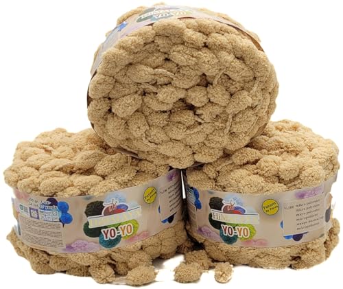 3 x 200g Ilkadim Export Pompon Garn Yo-Yo einfarbig, 600 Gramm Pompom – Wolle (beige 82118) von Ilkadim Export