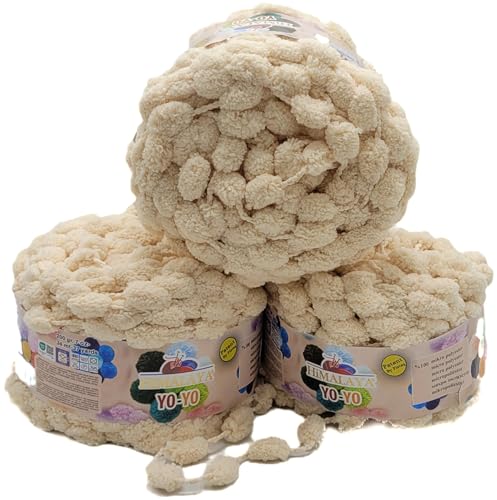 3 x 200g Ilkadim Export Pompon Garn Yo-Yo einfarbig, 600 Gramm Pompom – Wolle (creme 82103) von Ilkadim Export