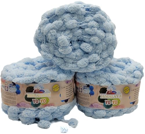 3 x 200g Ilkadim Export Pompon Garn Yo-Yo einfarbig, 600 Gramm Pompom – Wolle (hellblau 82109) von Ilkadim Export