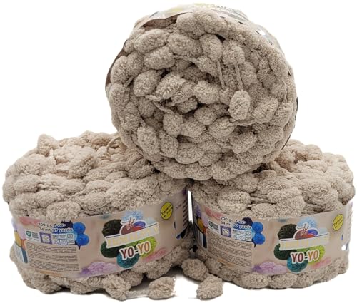 3 x 200g Ilkadim Export Pompon Garn Yo-Yo einfarbig, 600 Gramm Pompom – Wolle (natur 82120) von Ilkadim Export