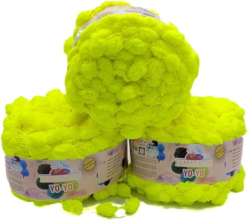 3 x 200g Ilkadim Export Pompon Garn Yo-Yo einfarbig, 600 Gramm Pompom – Wolle (neon gelb 82127) von Ilkadim Export