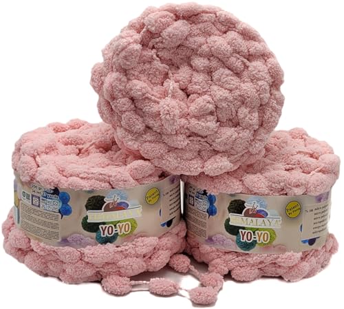 3 x 200g Ilkadim Export Pompon Garn Yo-Yo einfarbig, 600 Gramm Pompom – Wolle (rosa 82107) von Ilkadim Export