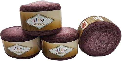 4 x 150 g Ilkadim Export Strickwolle Angora gold Ombre mit Farbverlauf, 600 Gramm Strickgarn mit 20% Wolle-Anteil (beere 7295) von Ilkadim Export