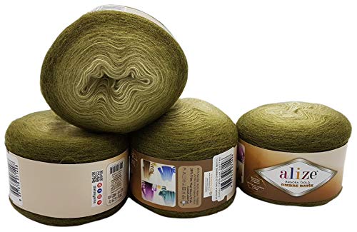 4 x 150 g Ilkadim Export Strickwolle Angora gold Ombre mit Farbverlauf, 600 Gramm Strickgarn mit 20% Wolle-Anteil (grün 7355) von Ilkadim Export