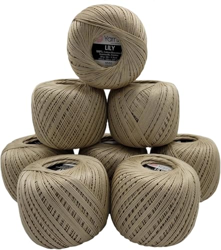 400 Gramm Ilkadim Export Filetgarn Lily 100% merzerisierte Baumwolle, 8 x 50g Häkelgarn einfarbig, Garn (beige 4660) von Ilkadim Export