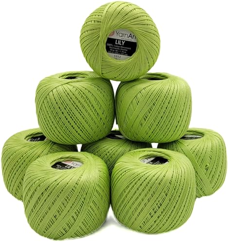 400 Gramm Ilkadim Export Filetgarn Lily 100% merzerisierte Baumwolle, 8 x 50g Häkelgarn einfarbig, Garn (kiwi 5352) von Ilkadim Export