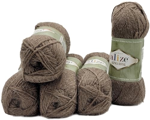 5 x 100 Gramm Alize Alpaka Royal Strickwolle, 500 Gramm Strickgarn einfarbig mit 15% Alpakawolle (Braun 688) von Ilkadim Export