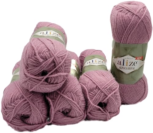 5 x 100 Gramm Alize Alpaka Royal Strickwolle, 500 Gramm Strickgarn einfarbig mit 15% Alpakawolle (Flieder 269) von Ilkadim Export