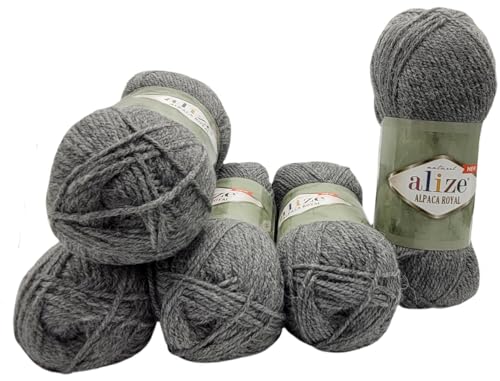 5 x 100 Gramm Alize Alpaka Royal Strickwolle, 500 Gramm Strickgarn einfarbig mit 15% Alpakawolle (grau 196) von Ilkadim Export