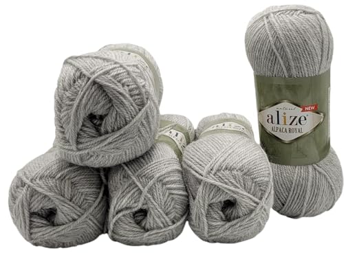 5 x 100 Gramm Alize Alpaka Royal Strickwolle, 500 Gramm Strickgarn einfarbig mit 15% Alpakawolle (grau 684) von Ilkadim Export