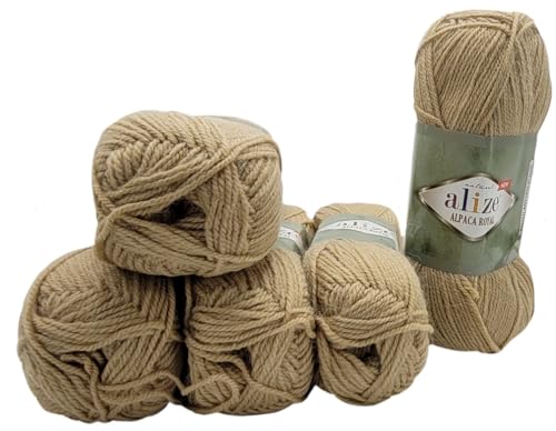 5 x 100 Gramm Alize Alpaka Royal Strickwolle, 500 Gramm Strickgarn einfarbig mit 15% Alpakawolle (beige 262) von Ilkadim Export