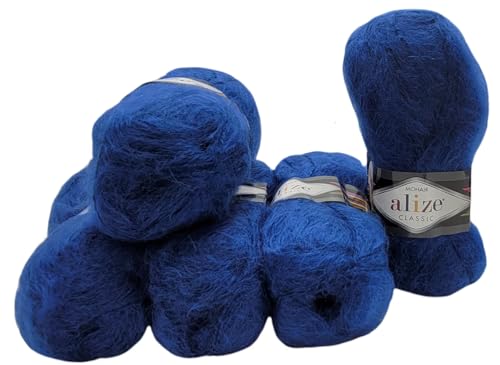 5 x 100 Gramm Ilkadim Export Mohair Classic Strickwolle, 500 Gramm Strickgarn einfarbig mit 25% Mohair Wolle (royal blau 409) von Ilkadim Export