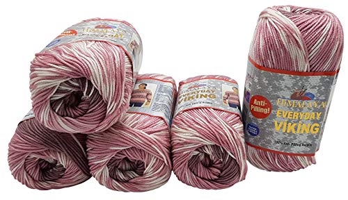 5 x 100 Gramm Everyday Viking Antipilling Wolle mit Farbverlauf, 500 Gramm Strickwolle mit Anti-Pilling Effekt Mehrfarbig, Norwegermuster (altrosa rosa weiss 70517) von Ilkadim Export