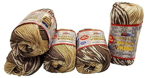 5 x 100 Gramm Everyday Viking Antipilling Wolle mit Farbverlauf, 500 Gramm Strickwolle mit Anti-Pilling Effekt Mehrfarbig, Norwegermuster (braun beige weiss 70503) von Ilkadim Export