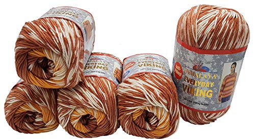 5 x 100 Gramm Everyday Viking Antipilling Wolle mit Farbverlauf, 500 Gramm Strickwolle mit Anti-Pilling Effekt Mehrfarbig, Norwegermuster (terrakotta ocker weiss 70501) von Ilkadim Export