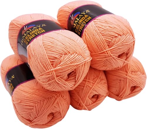 5 x 100 Gramm Ilkadim Export Celinda Stretch Wolle zum Stricken und Häkeln mit Elasthan, 500 Gramm Paket (Apricot 212-06) von Ilkadim Export