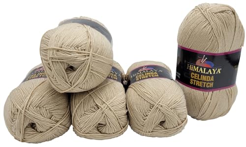 5 x 100 Gramm Ilkadim Export Celinda Stretch Wolle zum Stricken und Häkeln mit Elasthan, 500 Gramm Paket (beige 212-03) von Ilkadim Export