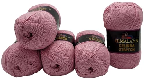 5 x 100 Gramm Ilkadim Export Celinda Stretch Wolle zum Stricken und Häkeln mit Elasthan, 500 Gramm Paket (rosa 212-05) von Ilkadim Export