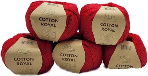 5 x 100 Gramm Ilkadim Export Cotton Royal Baumwollgarn, 500g Strickwolle, Strickgarn 100% Baumwolle einfarbig (rot 18-726) von Ilkadim Export