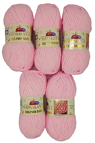 Ilkadim Export 5 x 100 Gramm Himalaya Dolphin Strickwolle, Babywolle einfarbig, 500 Gramm Wolle Strickgarn Super Bulky (rosa 80303) von Ilkadim Export