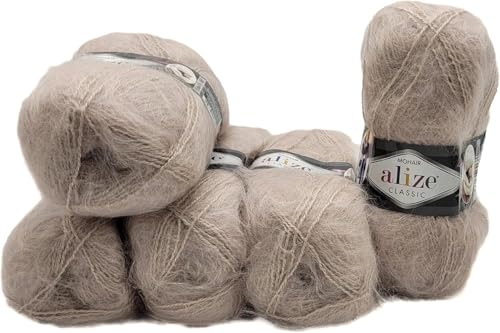 5 x 100 Gramm Ilkadim Export Mohair Classic Strickwolle, 500 Gramm Strickgarn einfarbig mit 25% Mohair Wolle (Natur 541) von Ilkadim Export