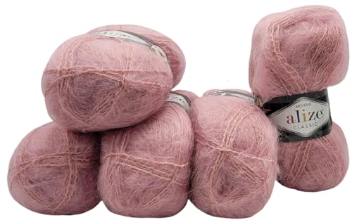 5 x 100 Gramm Ilkadim Export Mohair Classic Strickwolle, 500 Gramm Strickgarn einfarbig mit 25% Mohair Wolle (rosa 161) von Ilkadim Export