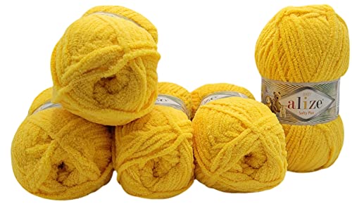 5 x 100 Gramm Ilkadim Export Softy Plus Strickwolle, 500g Wolle mit leichtem Plüsch, Babywolle flauschig, Strickgarn einfarbig (dunkel gelb 216) von Ilkadim Export