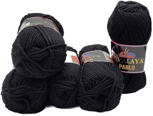 5 x 100 Gramm Ilkadim Export Strickwolle Pablo, 100% Wolle, 500 Gramm Strickgarn einfarbig (schwarz 123-35) von Ilkadim Export