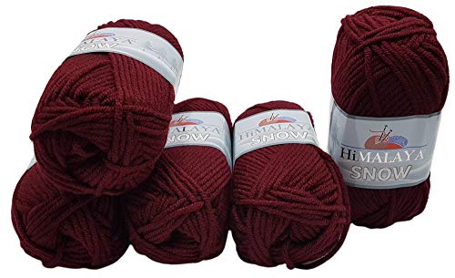 5 x 100 Gramm Strickwolle Himalaya Snow, 500 Gramm Wolle Super Bulky zum Stricken und Häkeln (bordeaux 75514) von Ilkadim Export