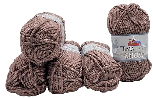 5 x 100 Gramm Strickwolle Himalaya Snow, 500 Gramm Wolle Super Bulky zum Stricken und Häkeln (braun 75518) von Ilkadim Export