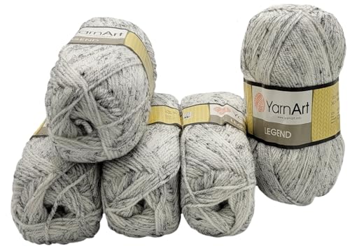 5 x 100 Gramm YarnArt Legend Strickwolle, 500 Gramm Wolle meliert mit Tweed-Effekt, Schurwolle. Acryl, Viskose (grau weiss meliert 8821) von Ilkadim Export