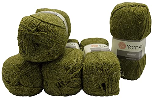 5 x 100 Gramm YarnArt Legend Strickwolle, 500 Gramm Wolle meliert mit Tweed-Effekt, Schurwolle. Acryl, Viskose (grün 8802) von Ilkadim Export