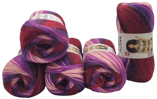 5 x 100 g Ilkadim Export Angora Active Strickwolle mehrfarbig mit Farbverlauf, 500 Gramm Strickgarn mit 20% Wolle, Farbverlaufswolle (bordeaux lila apricot 856) von Ilkadim Export