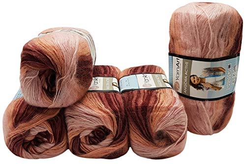 5 x 100 g Ilkadim Export Angora Active Strickwolle mehrfarbig mit Farbverlauf, 500 Gramm Strickgarn mit 20% Wolle, Farbverlaufswolle (bordeaux rosa apricot 846) von Ilkadim Export