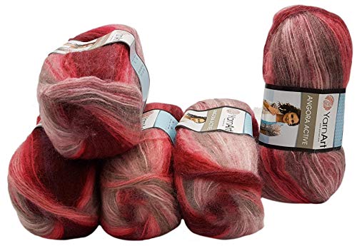 5 x 100 g Ilkadim Export Angora Active Strickwolle mehrfarbig mit Farbverlauf, 500 Gramm Strickgarn mit 20% Wolle, Farbverlaufswolle (bordeaux taupe rosa 841) von Ilkadim Export