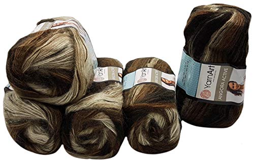 5 x 100 g Ilkadim Export Angora Active Strickwolle mehrfarbig mit Farbverlauf, 500 Gramm Strickgarn mit 20% Wolle, Farbverlaufswolle (braun beige creme 849) von Ilkadim Export