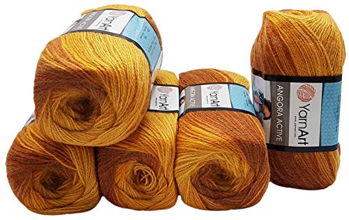 5 x 100 g Ilkadim Export Angora Active Strickwolle mehrfarbig mit Farbverlauf, 500 Gramm Strickgarn mit 20% Wolle, Farbverlaufswolle (braun terrakotta 844) von Ilkadim Export