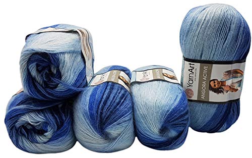 5 x 100 g Ilkadim Export Angora Active Strickwolle mehrfarbig mit Farbverlauf, 500 Gramm Strickgarn mit 20% Wolle, Farbverlaufswolle (dunkelblau blau 842) von Ilkadim Export