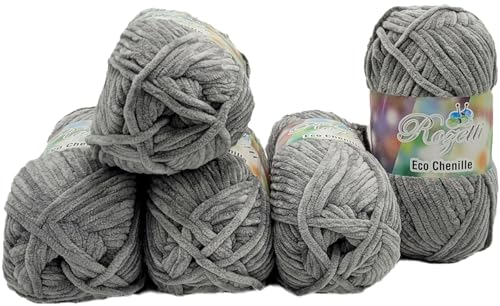 5 x 100 gramm Chenille Wolle Ilkadim Export Eco Chenille Wolle Amigurumi super weich und flauschig 500 gramm Paket (grau) von Ilkadim Export