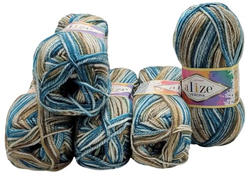 5 x 100g Babywolle Alize Verona Batik mehrfarbig, 500 Gramm Acryl - Wolle bunt, colormix (blau grau beige 7818) von Ilkadim Export